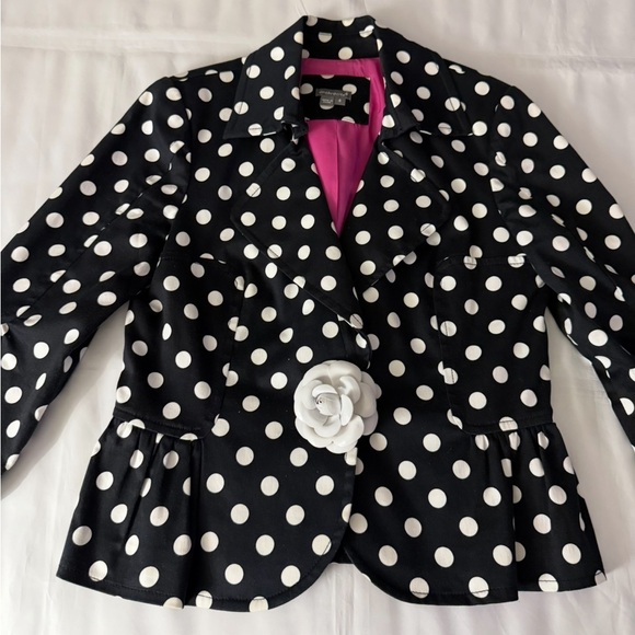 Anthracite Black & White Polka Dot Blazer - Snap Button Closure w/ a Flower - Picture 2 of 12